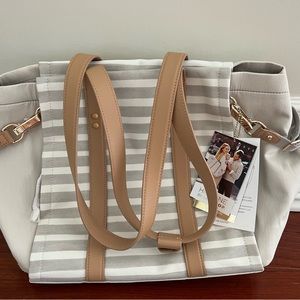 Skip Hop Highline Diaper Bag Tote Oyster Stripe Brown with Changing Pad NWT